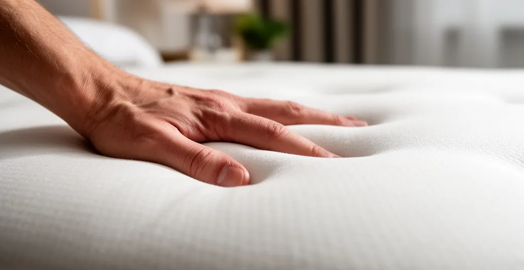 Gros plan sur surface moelleuse d'un surmatelas mémoire de forme