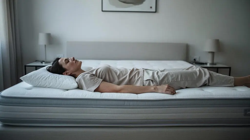 Personne dormant sur le dos en position dorsale sur un matelas dans une chambre contemporaine