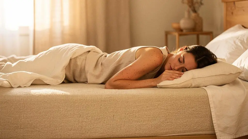 Personne dormant sur le ventre en position ventrale sur un matelas dans une chambre chaleureuse